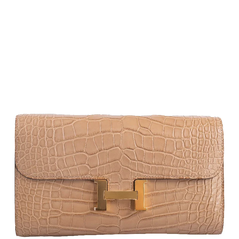 High-quality leather messenger bagsHermès Constance Long Wallet Chai Matte Alligator Gold Hardware