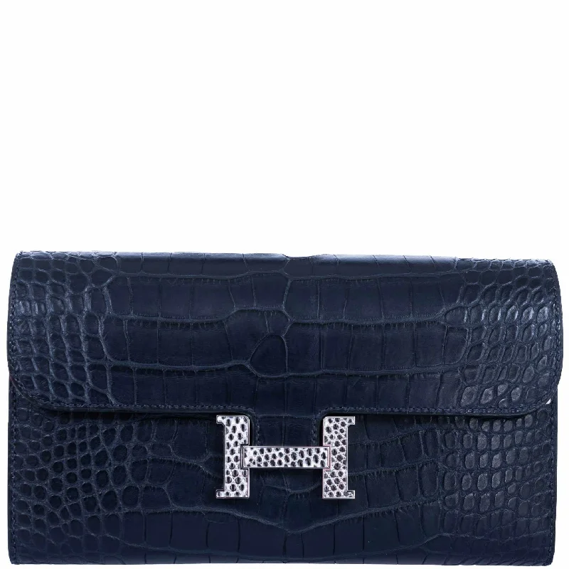 Stylish laptop bags for professionalsHermès Constance Long Wallet Matte Blue Night Alligator Lizard 'H' Closure