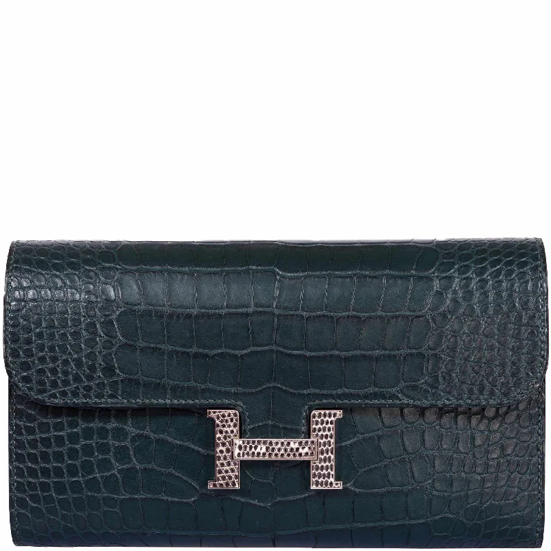 Crossbody bags for everyday useHermès Constance Long Wallet Matte Vert Fonce Alligator Ombré Lizard "H" Closure