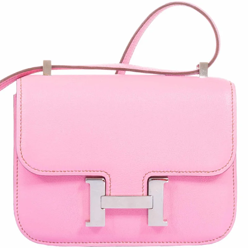 High-end designer bags for menHermès Constance Micro Rose Sakura Swift Palladium Hardware