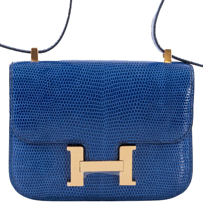 Crossbody bags for everyday useHermès Micro Constance 14 Bleu Saphir Lizard Gold Hardware