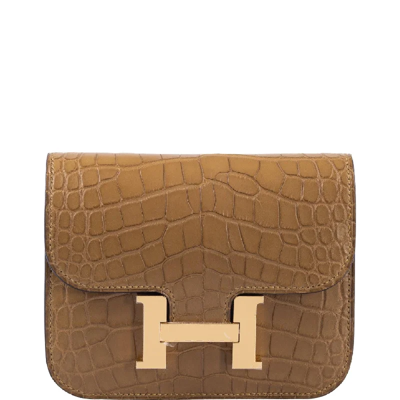 Designer bags for womenHermès Constance Slim Wallet Kraft Matte Alligator Gold Hardware