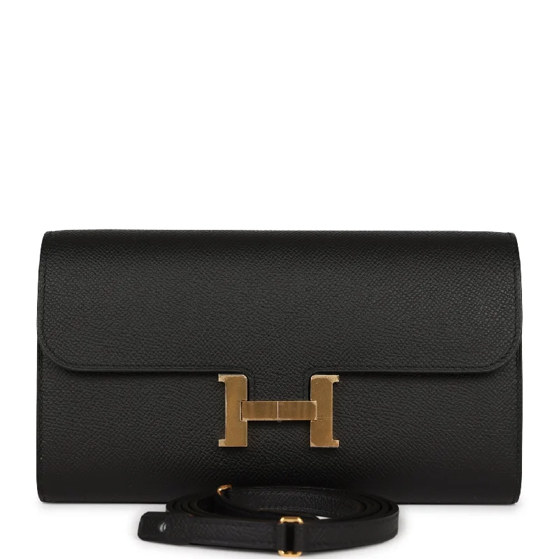 Affordable luxury bags Hermes Constance Wallet To Go Black Epsom Gold Hardware