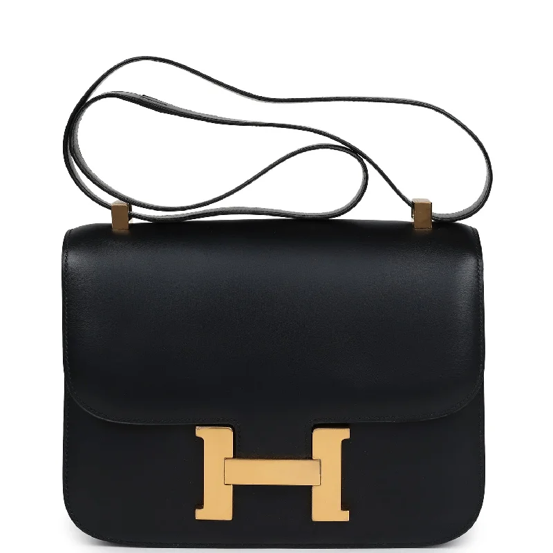 Durable leather bags for daily useVintage Hermes Constance 23 Black Evercalf Gold Hardware