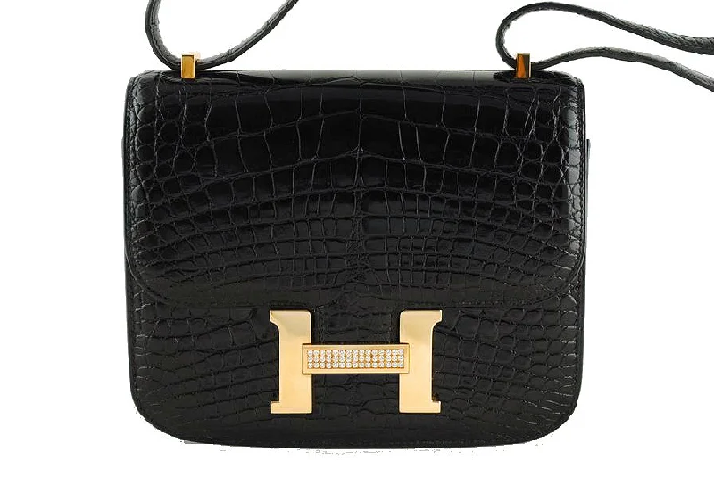 Trendy bucket bags for summerHermes Black Crocodile Alligator Constance w/Diamonds Bag