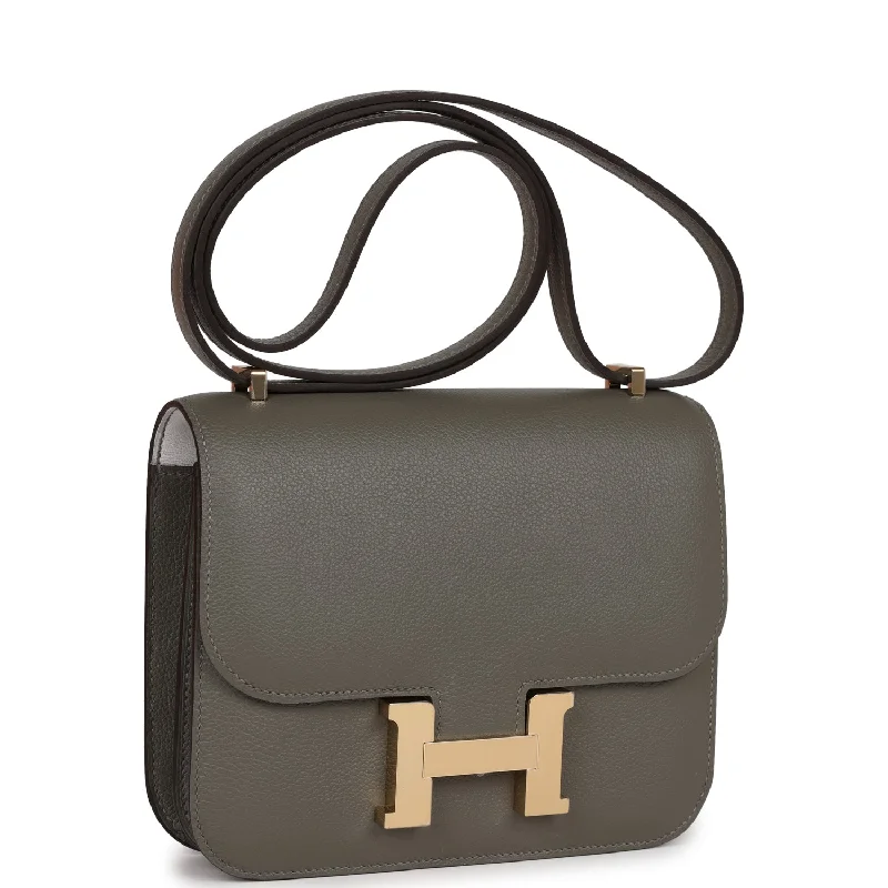 Compact crossbody bags for travelHermes Constance 18 Gris Meyer Verso Evercolor Permabrass Hardware