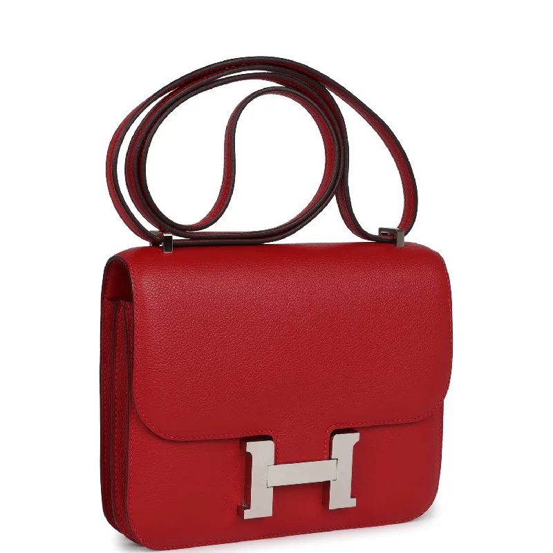 Affordable leather bagsHermes Constance 18 Rouge Casaque Evercolor Palladium Hardware