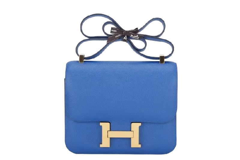 Designer bags with gold hardwareHERMES CONSTANCE 24 (STAMP C (2018) BLUE ZELLIGE EPSOM LEATHER GOLD HARDWARE, WITH DUST COVER & BOX