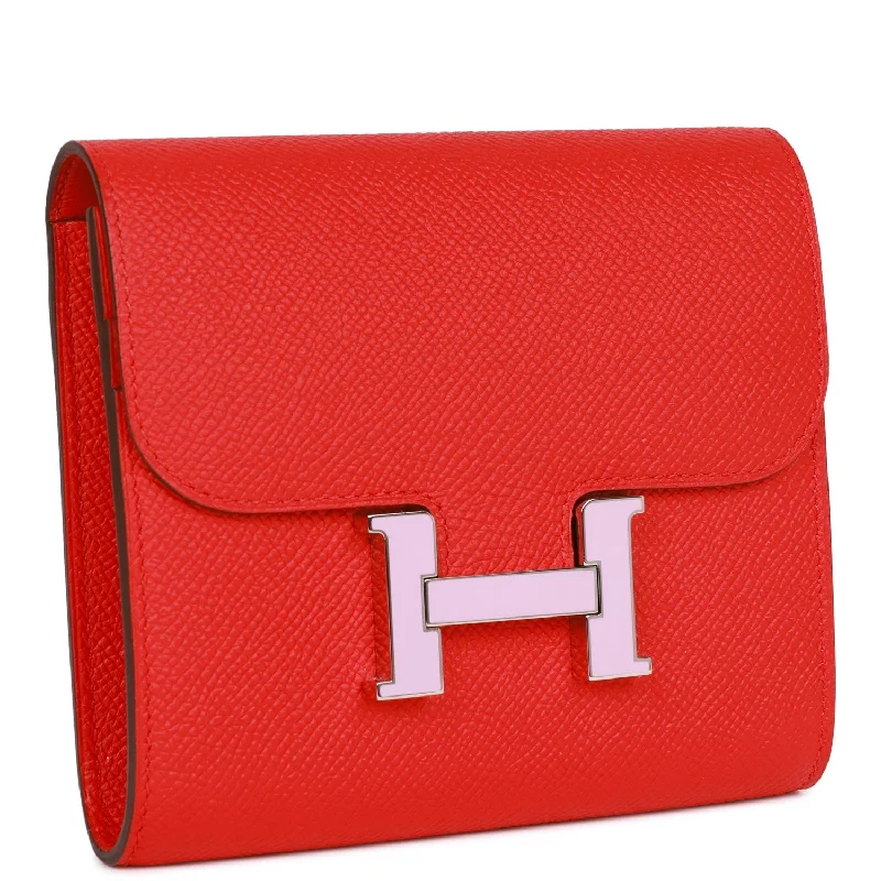 Designer bags for womenHermes Constance Compact Wallet Rouge de Coeur Epsom Rose Sakura Enamel and Palladium Hardware