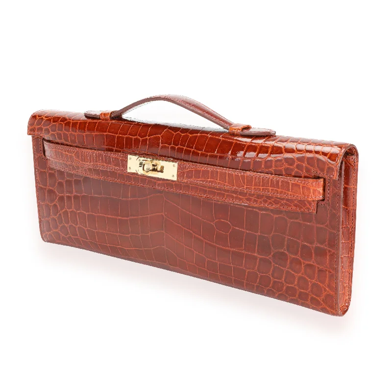 Compact crossbody bags for travelHermès Miel Shiny Niloticus Crocodile Kelly Cut GHW