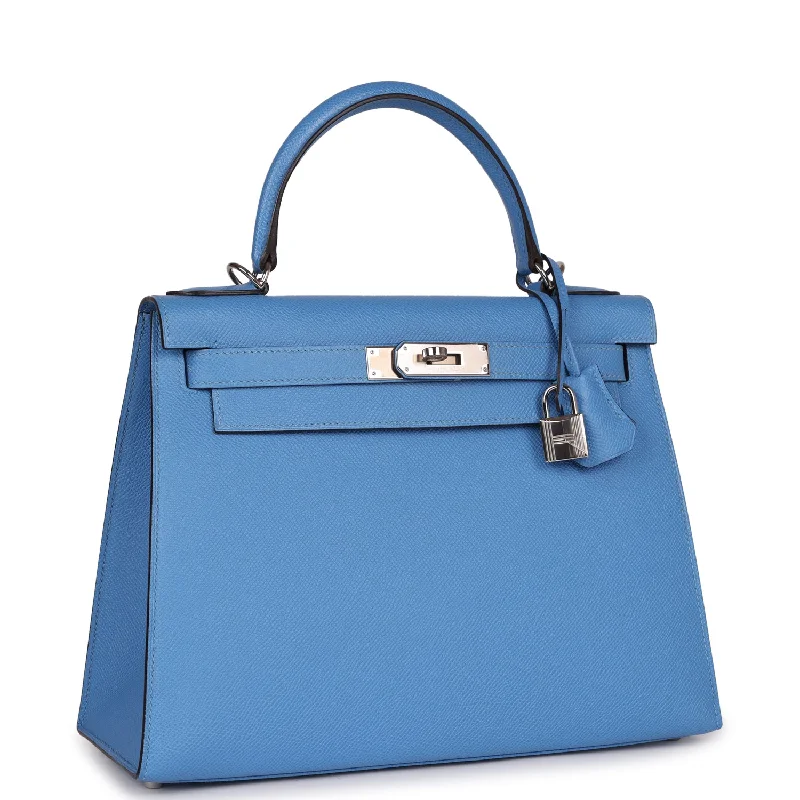 Crossbody bags for everyday useHermes Kelly Sellier 28 Bleu Azur Epsom Palladium Hardware