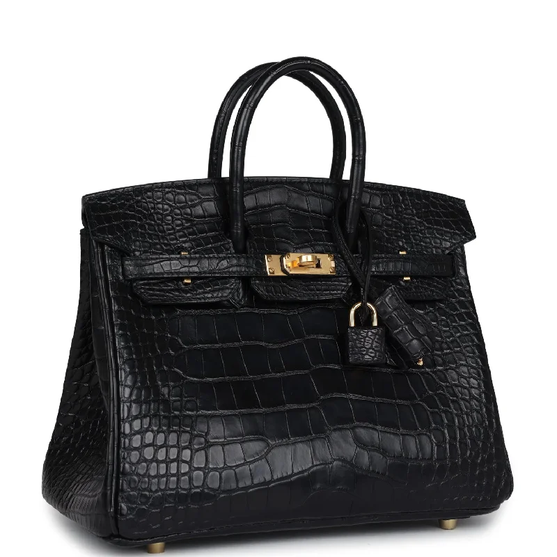 Designer bags with detachable strapsHermes Birkin 25 Black Matte Alligator Gold Hardware