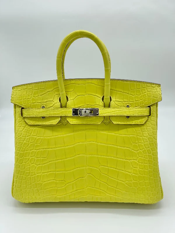 Affordable leather bagsHermes Birkin 25 Matte Alligator Lime Palladium Hardware