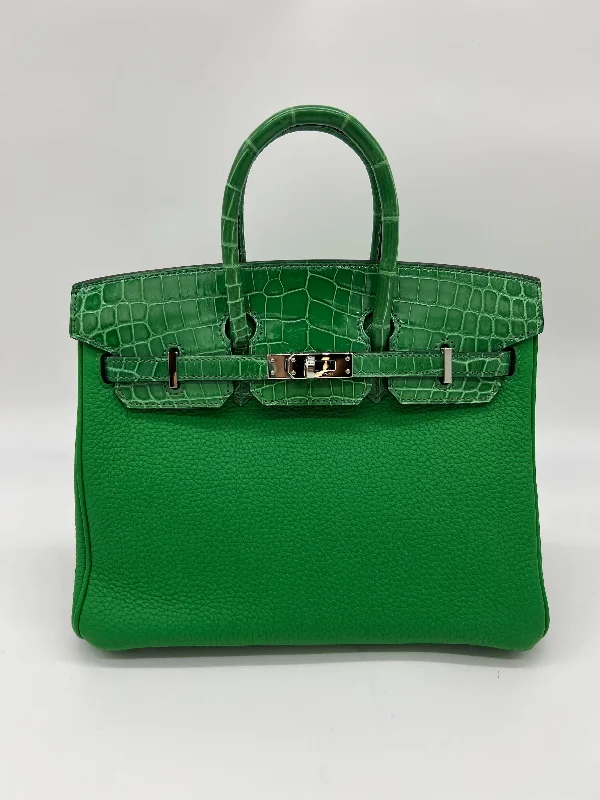 Large capacity travel bagsHermes Birkin 25 Shiny Crocodile and Togo Vert Bambou Palladium Hardware