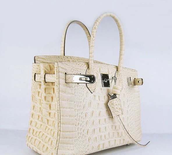 Waterproof backpack for hikingHermes Birkin 30cm Crocodile Head Vein Handbags Beige Silver