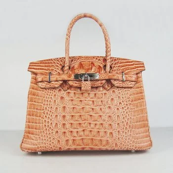 Mini bags for evening outHermes Birkin 30cm Crocodile Head Vein Handbags Orange Silver