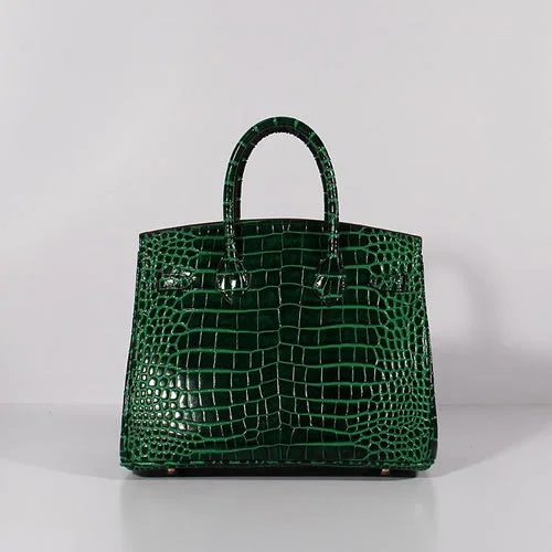 Luxury handbags 2025Hermes Birkin 30cm Crocodile Leather Bag With Strap Green Gold