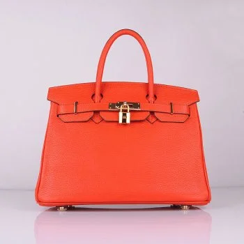 High-end designer bags for menHermes Birkin 30cm Togo Leather Handbags Bright Orange Golden