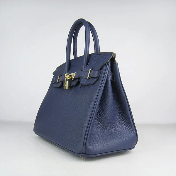 Customizable monogram bagsHermes Birkin 30cm Togo Leather Handbags Dark Blue Golden