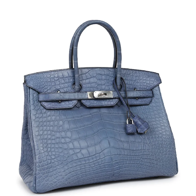 Trendy transparent PVC bagsTop Quality Hermes Birkin 35 Bleu Brighton Matte Alligator Palladium Hardware