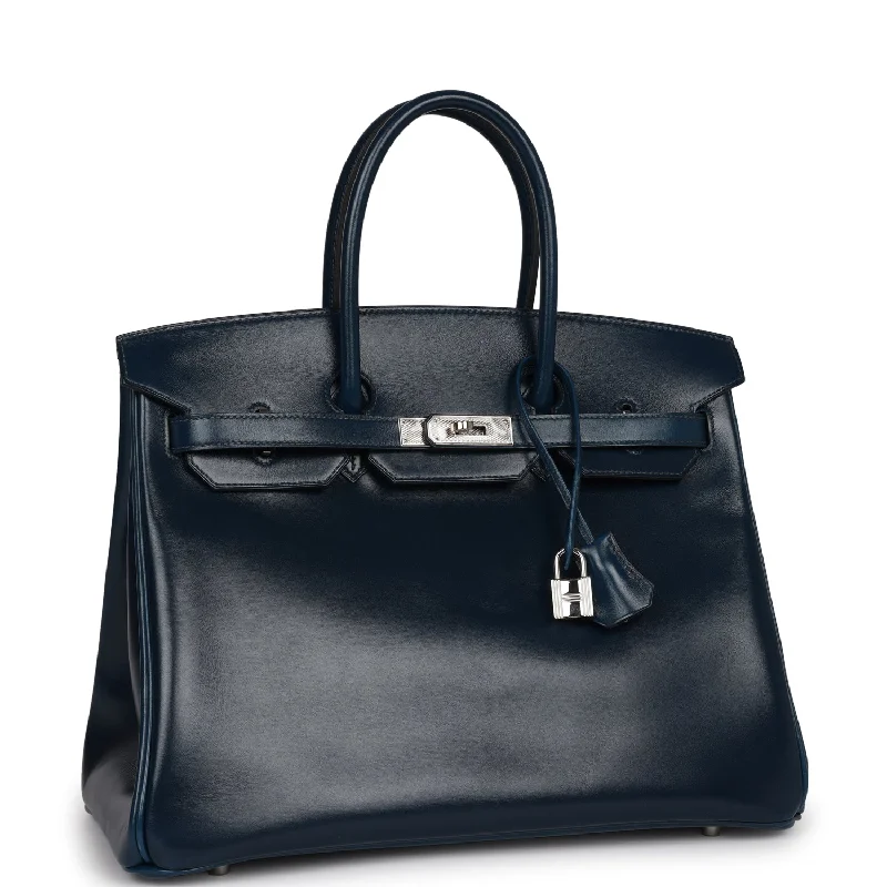 Minimalist leather handbagsTop Quality Hermes Birkin 35 Bleu De Prusse Box Calf Guilloché Palladium Hardware