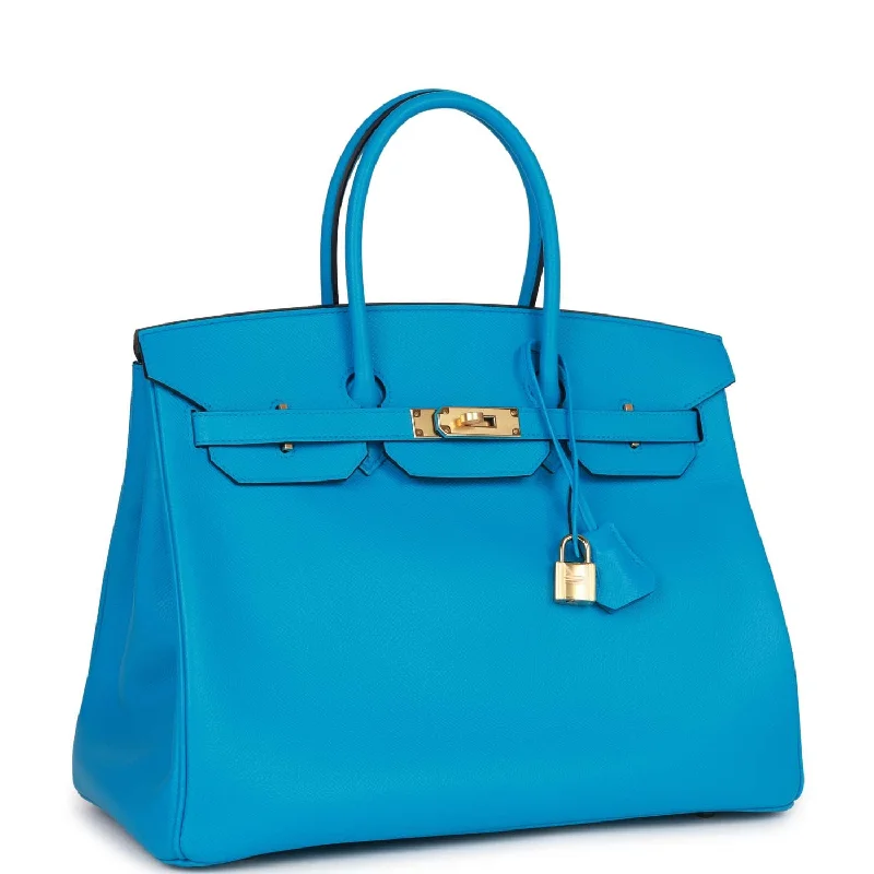 High-quality leather messenger bagsHermes Birkin 35 Bleu Frida Epsom Gold Hardware