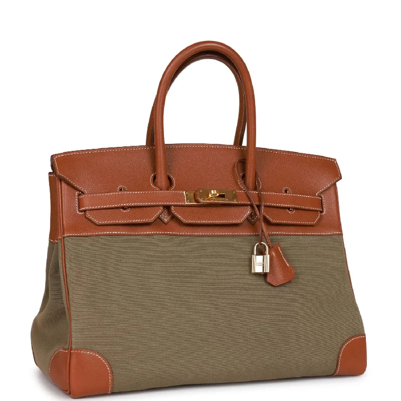 Luxury bags with exotic skinsVintage Hermes Birkin 35 Gold Courchevel and Olive Toile H Gold Hardware