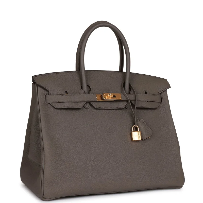 High-end designer bags for menHermes Birkin 35 Gris Etain Togo Gold Hardware