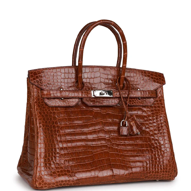 Affordable leather bagsTop Quality Hermes Birkin 35 Miel Shiny Porosus Crocodile Palladium Hardware