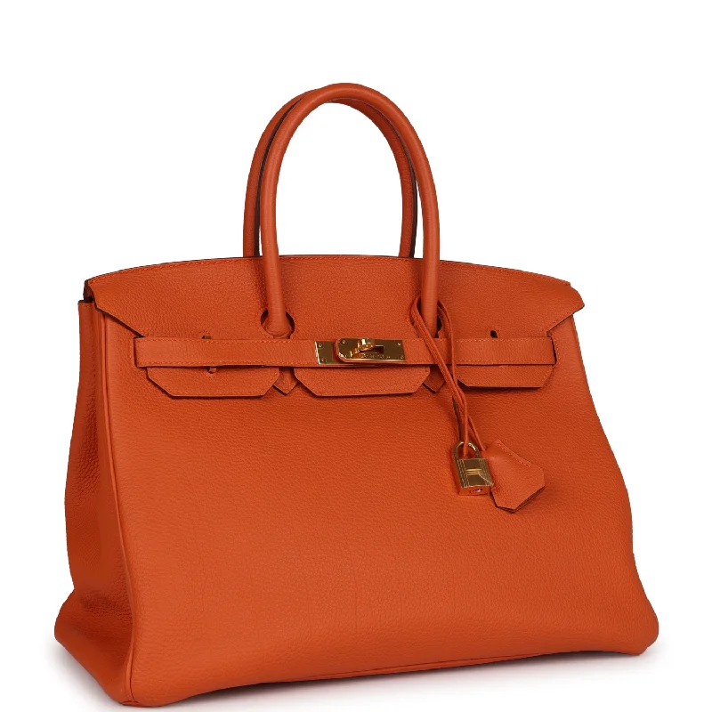 Luxury handbags 2025Top Quality Hermes Birkin 35 Orange H Clemence Gold Hardware