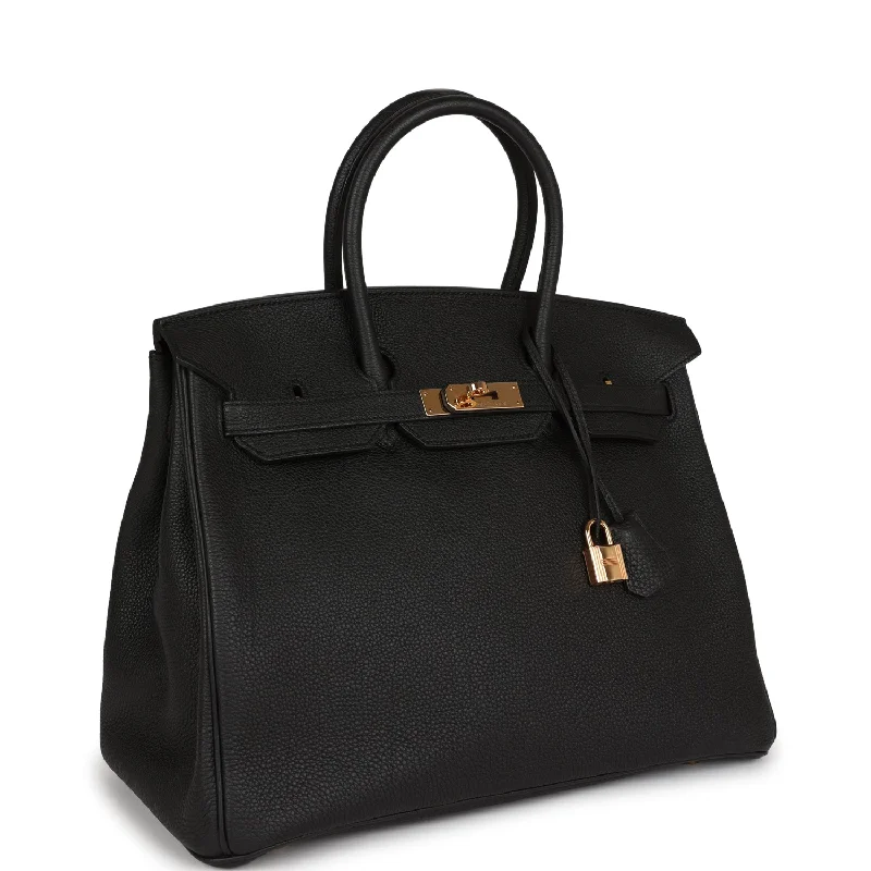 Luxury handbags 2025Top Quality Hermes Birkin 35 Black Togo Rose Gold Hardware