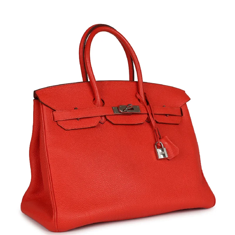 Durable leather bags for daily useTop Quality Hermes Birkin 35 Rouge Tomate Togo Palladium Hardware