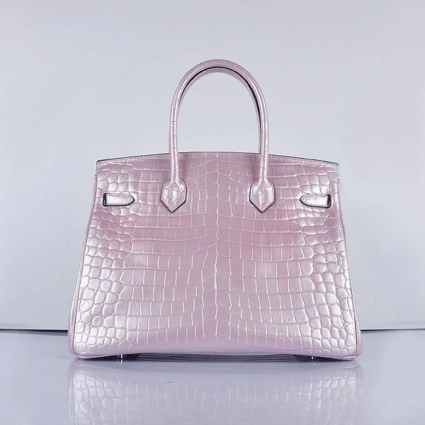 Vegan leather handbagsHermes Birkin 35cm 6089 New Crocodile Vein Handbags Pink Silver