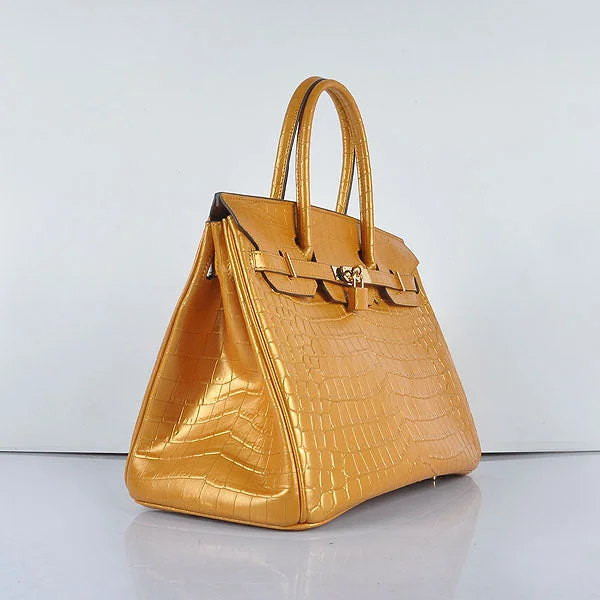 Sustainable fashion bagsHermes Birkin 35cm 6089 New Golden Crocodile Vein Handbags Gold