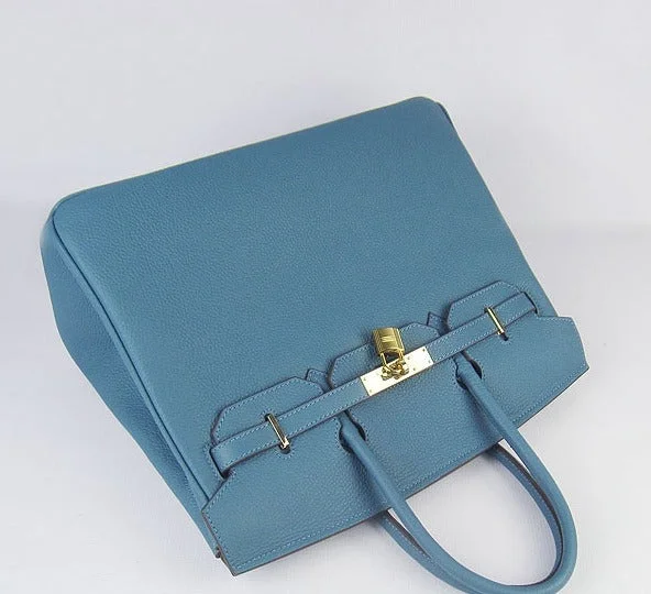 Mini bags for evening outHermes Birkin 35cm Cattle Skin Vein Handbags Blue Golden