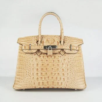 Vintage-inspired handbagsHermes Birkin 35cm Crocodile Head Veins Handbags Earth Yellow Silver