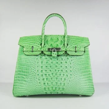 Customizable monogram bagsHermes Birkin 35cm Crocodile Head Veins Handbags Green Silver