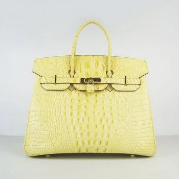 High-end designer bags for menHermes Birkin 35cm Crocodile Head Veins Handbags Yellow Golden