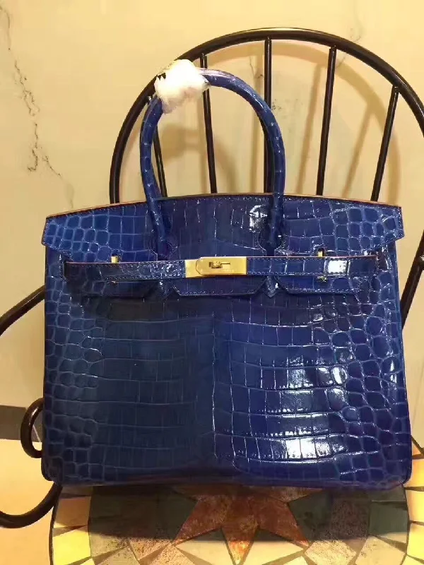 Compact crossbody bags for travelHermes Birkin 35cm Crocodile Leather Handbag Blue Gold