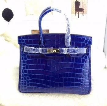 Best-selling designer bags 2025Hermes Birkin 35cm Crocodile Leather Handbag Electric Blue Gold