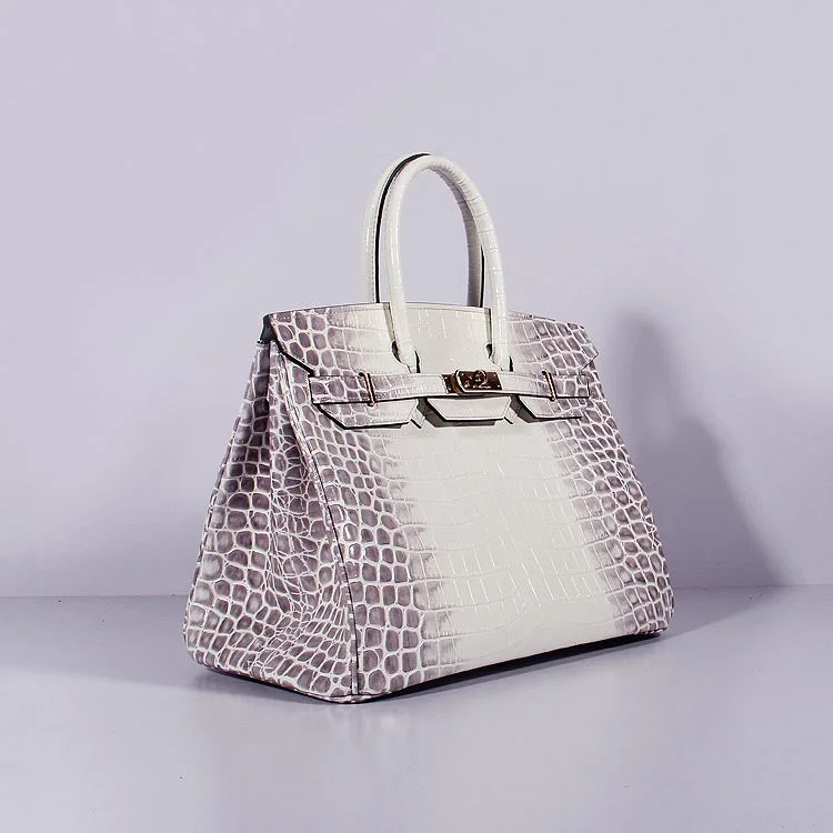 Eco-friendly tote bags for shoppingHermes Birkin 35cm Crocodile Leather Handbag Grey White Gold