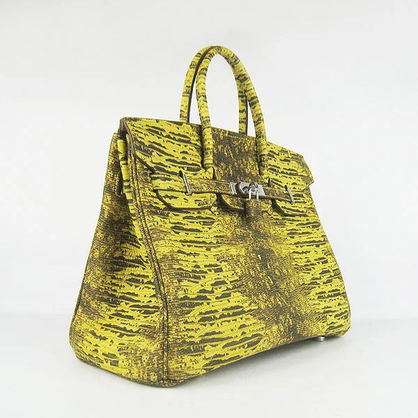 Luxury bags with exotic skinsHermes Birkin 35cm Lizard Pattern Handbag 6089 Yellow/Silver