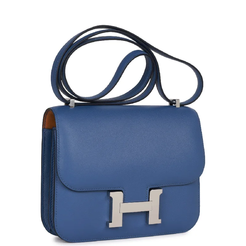 Crossbody bags for everyday useHermes Constance 18 Bleu Brighton Verso Evercolor Palladium Hardware