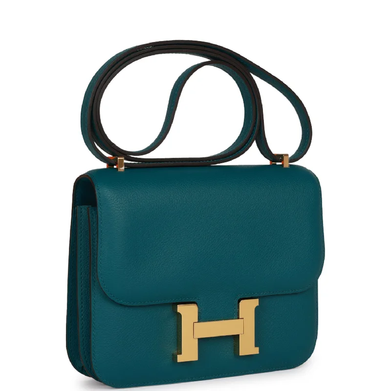 Compact crossbody bags for travelHermes Constance 18 Vert Bosphore Evercolor Gold Hardware