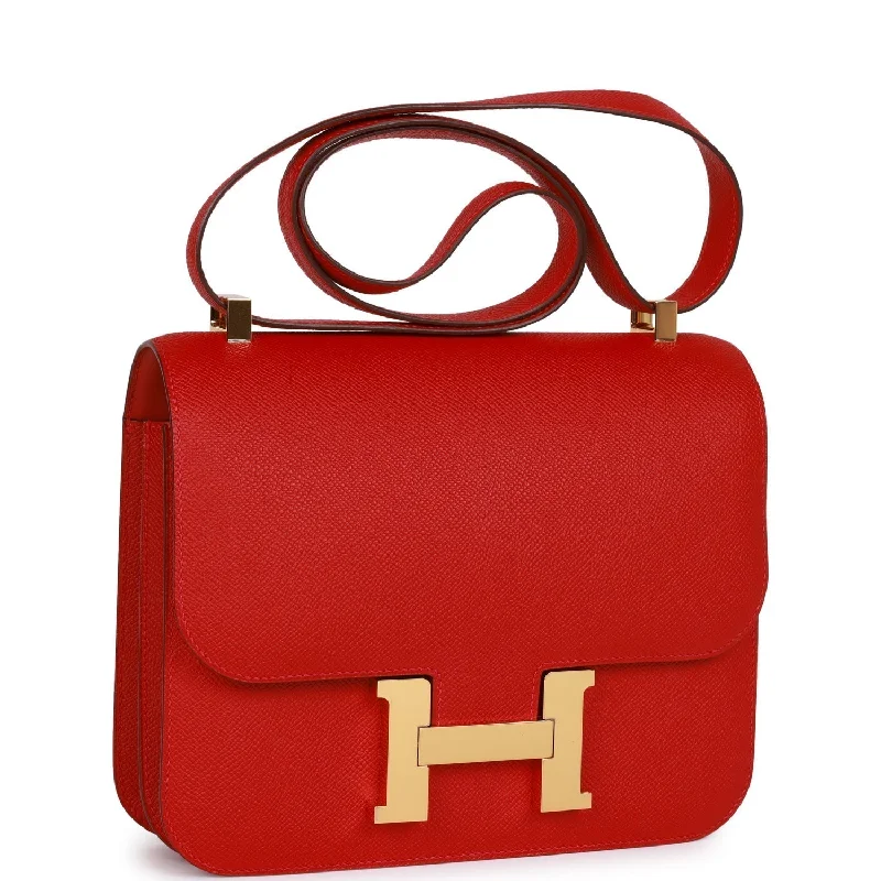 Trendy bucket bags for summerHermes Constance 24 Rouge Casaque Epsom Gold Hardware