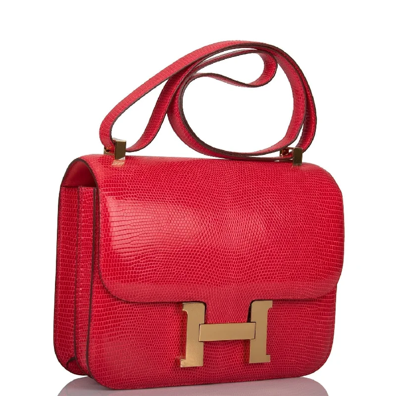 Minimalist leather handbagsHermes Constance 24 Rouge Exotique Lizard Niloticus Gold Hardware