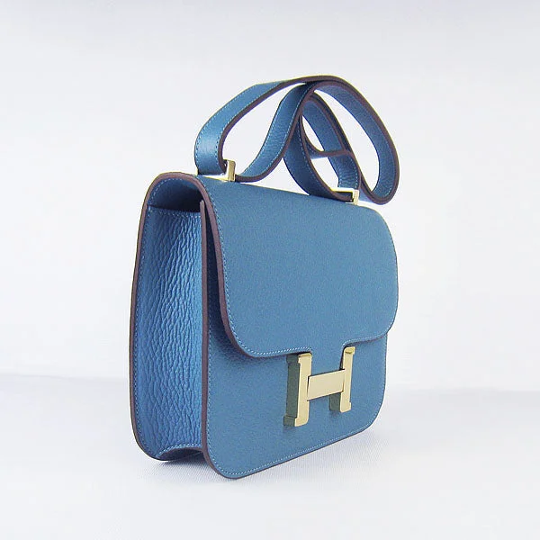 Designer bags for womenHermes Constance Cowskin Leather Bag H017 blue golden