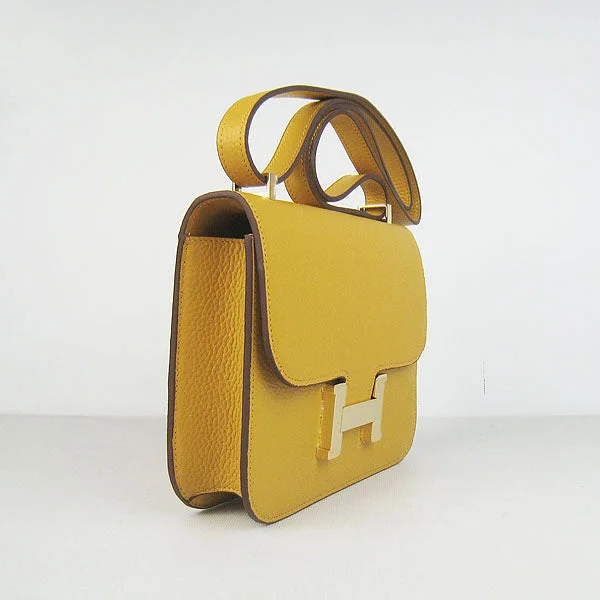 Designer bags with gold hardwareHermes Constance Cowskin Leather Bag H017 yellow golden