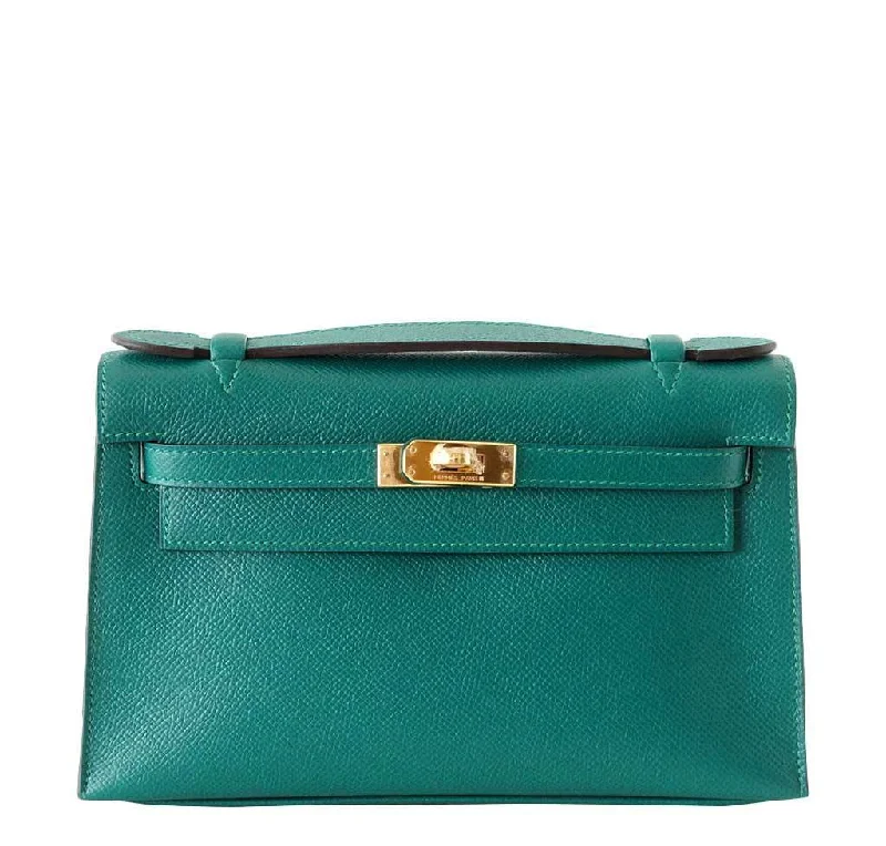 Vegan leather handbagsHermès JPG Kelly Pochette Malachite Bag