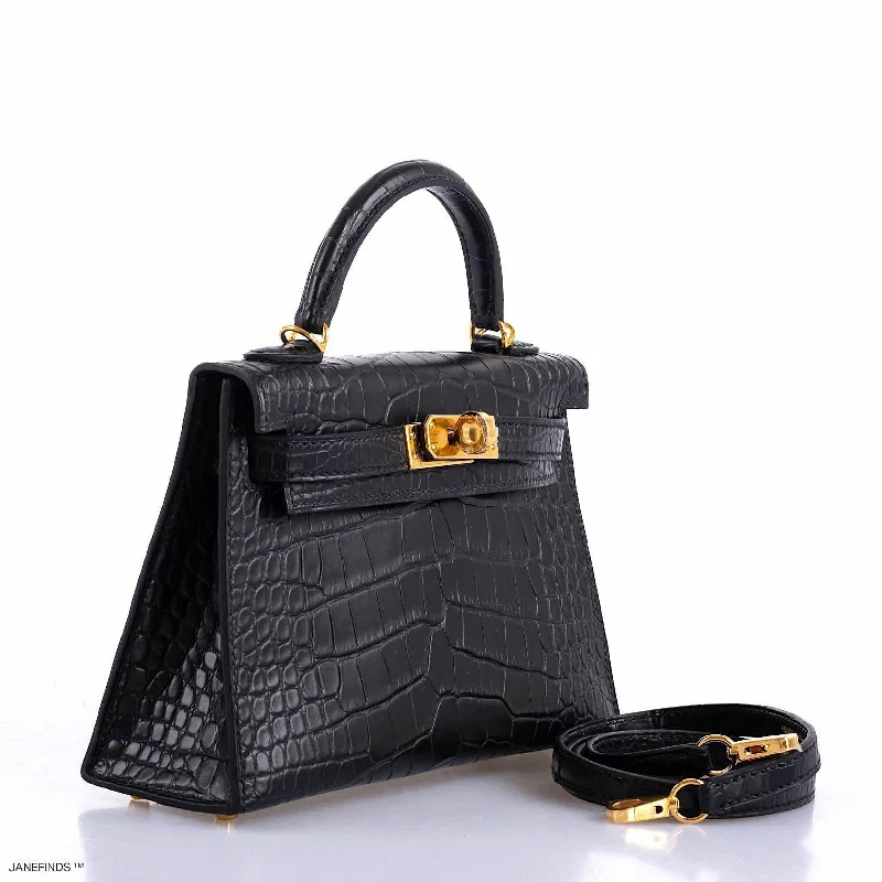 Top-rated backpack brandsHermès Kelly 20 Mini II Sellier Black Matte Alligator Gold Hardware